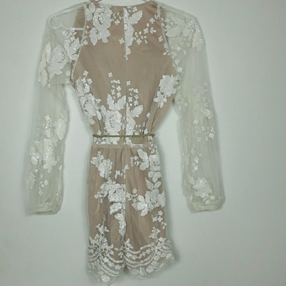 White sequin beaded embroidered playsuit romper - Picture 7 of 8